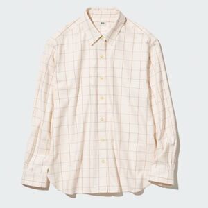Uniqlo Soft Beige, Checked Long-Sleeve Shirt, Size XS, Oversized & Cozy